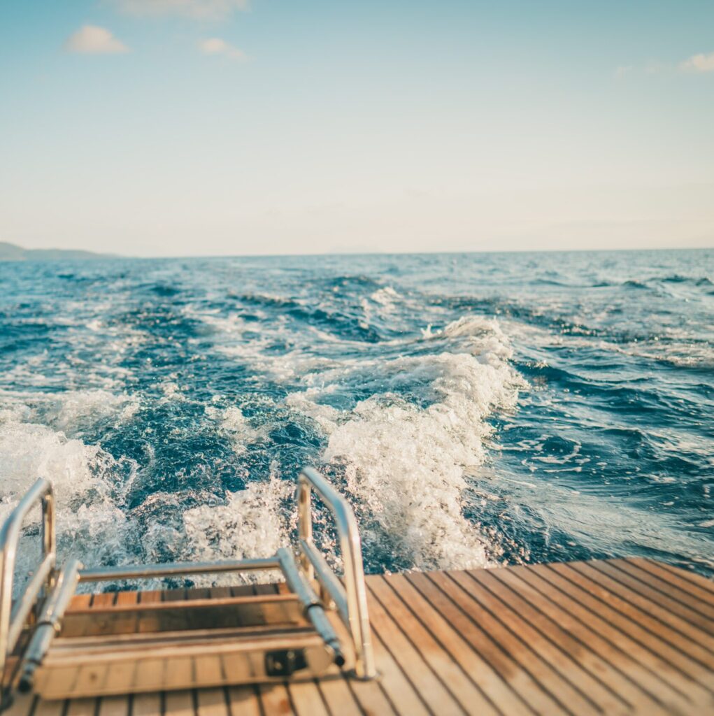 View of the jet stream of water in the back of a power boat